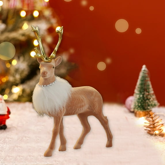 Nkmbld Christmas Tabletop Ornaments Simulated Reindeer Ornaments Plush Materials Animals Reindeer Ornaments Home Xmas Deer Decor Holiday Party Supplies