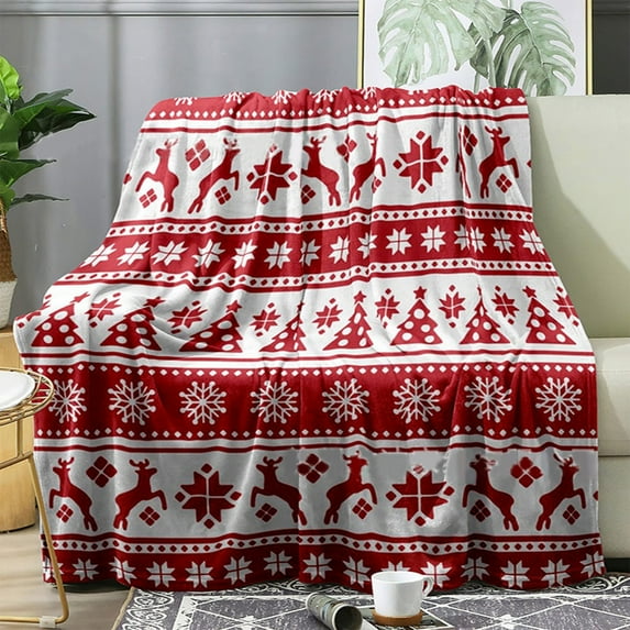 Nkmbld Christmas Throw Blanket Christmas Elements Printed Flannel Blanket, Cozy Flannel Red Christmas Decoration for Party Sofa Bed Living Room