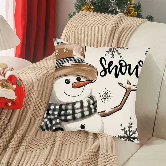 Nkmbld Christmas Throw Pillows Christmas Pillow Cover Christmas Snowman Short Linen Printed House Decoration Pillow for Sofa, Bed and Car, Gray