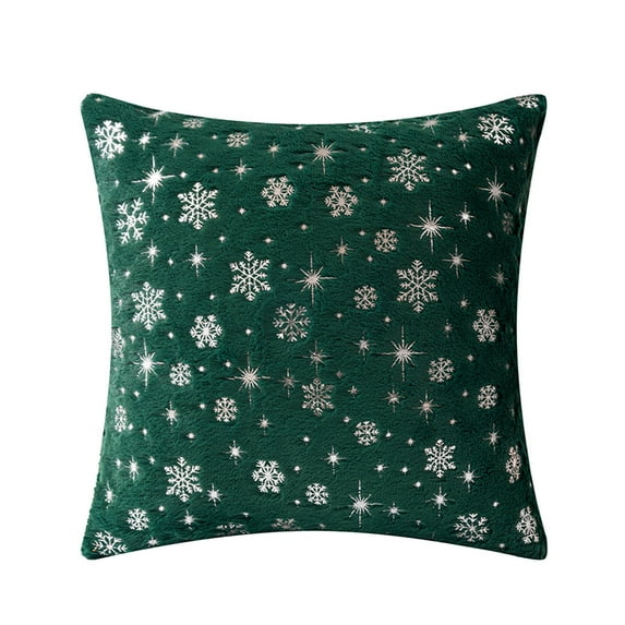 Nkmbld Christmas Throw Pillows Soft Fuzzy Decorative Pillows Covers with Snowflake Glitter Printed Pillowcases for Sofa, Couch, Bed and Car, Green