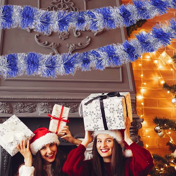 Nkmbld Christmas Tinsel Garland Decor Glitter Metallic Ribbon Xmas Tree Twist Garland for Wedding Birthday Party Indoor Outdoor Hanging Home Decor