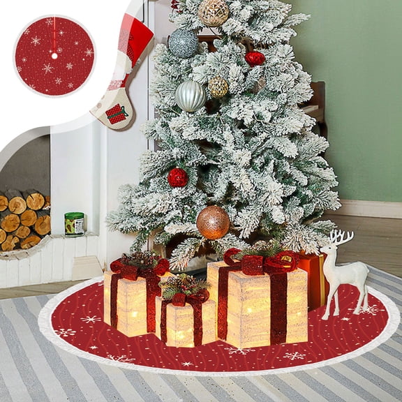 Nkmbld Christmas Tree Collar Christmas Tree Skirt Christmas Tree Bottom Decoration Tree Skirt for Merry Christmas Party Christmas Snowflake Decoration, Red