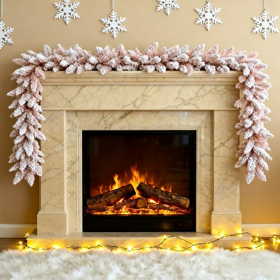 Nkmbld Christmas Tree Garland, Flocking Snowflake Vines Snow Flocked Artificial Christmas Garland Winter Frosted White Cedar Garland for Xmas Tree