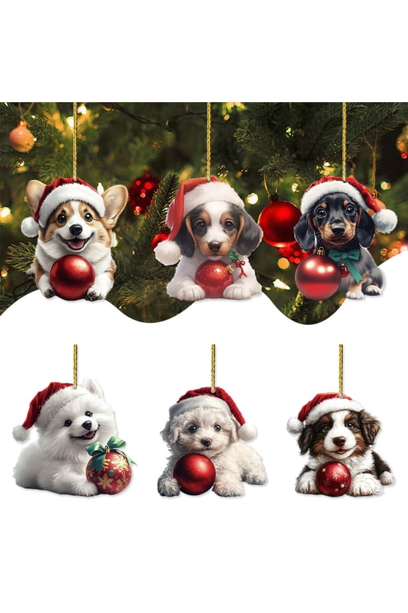 Christmas Tree Ornaments Cute Dog Series Acrylic Keychain and Car Rearview Mirror Hanging Decorations