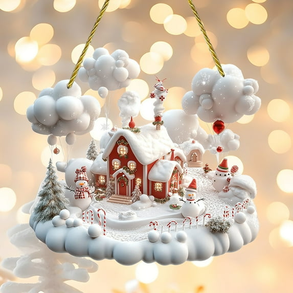 Nkmbld Christmas Tree Ornaments Home Decor Acrylic Snowhouse Chain Pendant for Balcony Tree Walls Windows Doors Home Party Garden