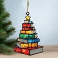 thumbnail image 1 of Nkmbld Christmas Tree Shape Bookshelf Pendant, Book Lover Ornaments, 2D Flat Acrylic Tree Ornament, Stacked Books for Library Decoration (Book Shaped), 1 of 8