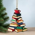 thumbnail image 1 of Nkmbld Christmas Tree Shape Bookshelf Pendant, Book Lover Ornaments, 2D Flat Acrylic Tree Ornament, Stacked Books for Library Decoration (Book Shaped), 1 of 8