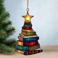 thumbnail image 1 of Nkmbld Christmas Tree Shape Bookshelf Pendant, Book Lover Ornaments, 2D Flat Acrylic Tree Ornament, Stacked Books for Library Decoration (Book Shaped), 1 of 8