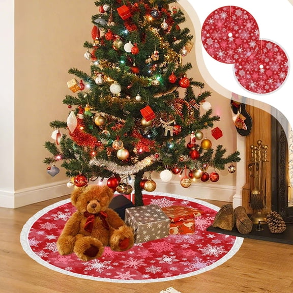 Nkmbld Christmas Tree Skirt for Christmas Party, 35inch Christmas Tree Bottom Decoration Tree Collar for Merry Christmas Party Snowflake Decoration, Red