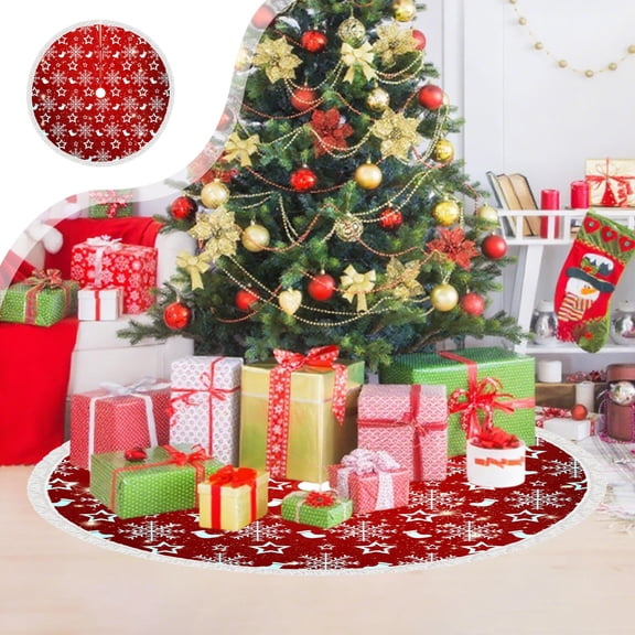 Nkmbld Christmas Tree Skirt Double-Layer Design, 35inch Christmas Tree Bottom Decoration Tree Collar for Merry Christmas Party Snowflake Decoration, Red