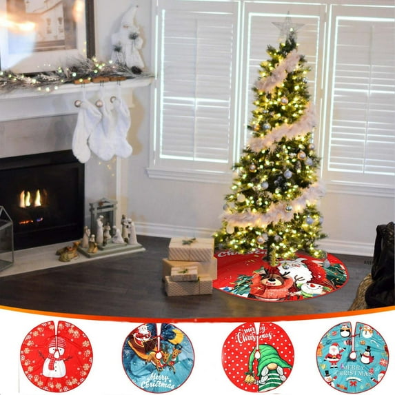 Nkmbld Christmas Tree Skirt Double-Layer Design, Soft Xmas Tree Mat with Winter Snowman for Christmas Decorations Holiday Party Indoor Outdoor Home Decor