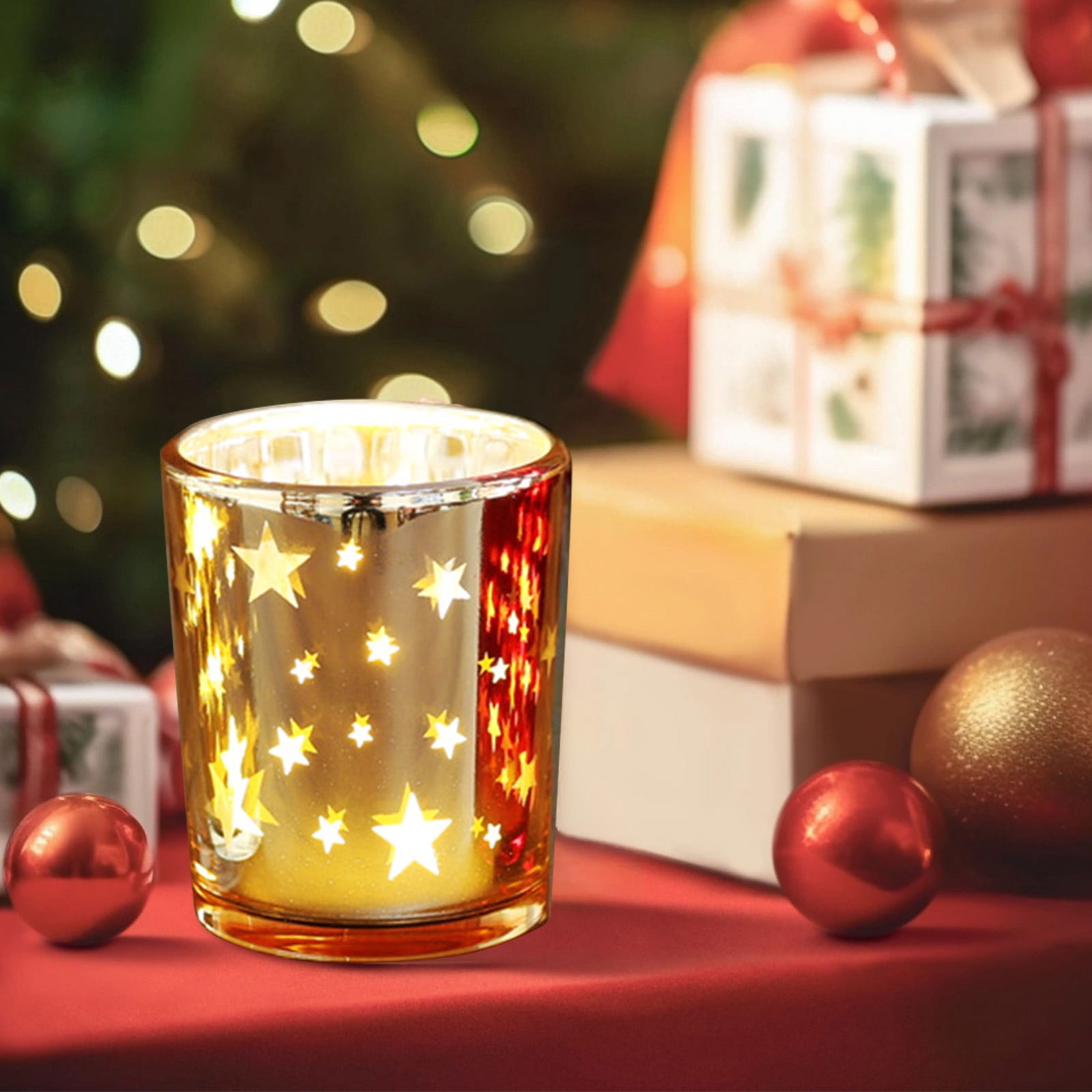 Nkmbld Christmas Votive Candle Holders, Cylinder Glass Candle Holders