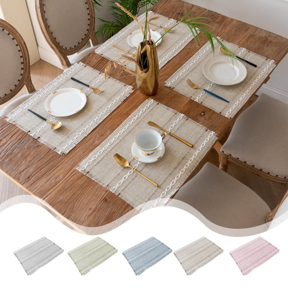 Nkmbld Cloth Kitchen Table Mats Thick and Linen with Tassel Placemats Insulated Table Mats, Farmhouse Table Mats Party Kitchen Dining Decoration