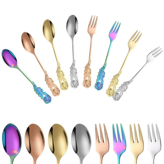 Nkmbld Coffee Spoons Stainless Steel Rose Spoon for k Coffee Stirring Spoons Dessert for ks Kitchen Accessories Tableware , Dishwasher Safe, Multicolor