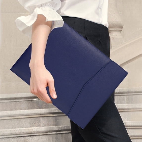 Nkmbld Colored File Folders A4 Imitation Leather Business File Bag Large Capacity Storage File Folders, Fit Letter Size Paper, Blue