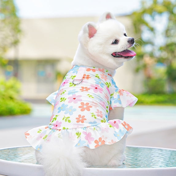 Nkmbld Cooling Pet Dresses Small Dogs Clothes Summer Thin Flowers Puppy Dress Holiday Cat Outfit Pet Summer Clothing for Teddy Pomeranian Poodle