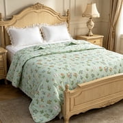 Nkmbld Cooling Quilts King Size, Breathable Print Floral Quilts Bedspread, Cozy Luxury Bedding Sets for All Season, Machine Washable