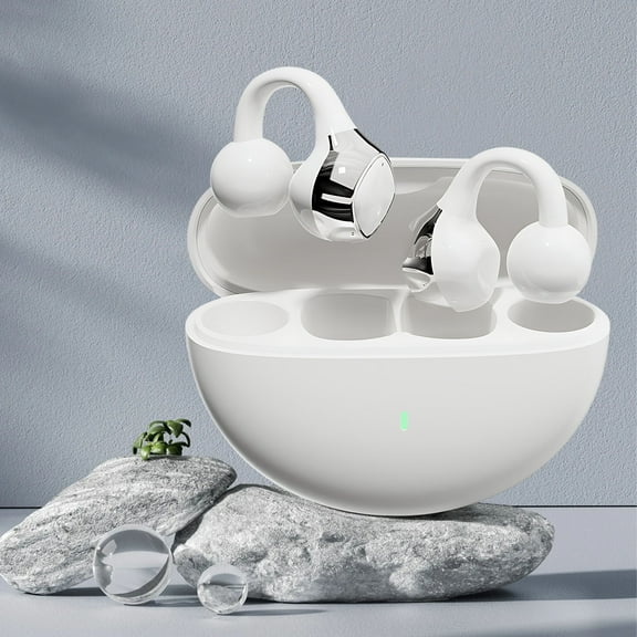 Nkmbld Cordless Earphones Ear Clip Bluetooth Headset Wireless Conduction Out of The Ear Open Ear Clip Hanging Ear Running, White
