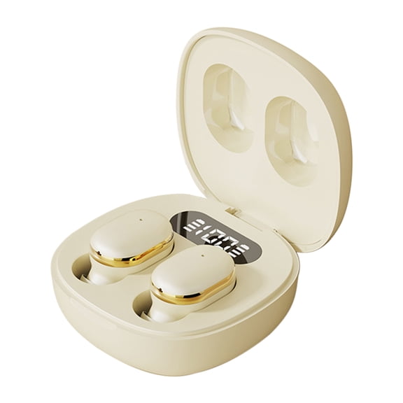 Nkmbld Cordless Earphones Wireless Bluetooth Headset 5.3 in Ear LED Display Power Low Delay HD Call Office and Sports, Beige