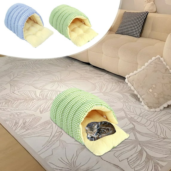 Nkmbld Cozy Dog House Indoor, Winter Pet Sleeping Bag Padded Thickened Small Dog Kennel, Anti-Slip & Washable Super Soft Fluffy Plush Pet Bed, Blue