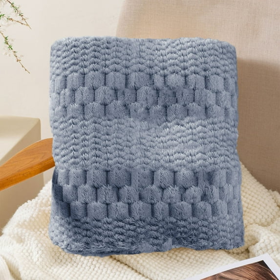 Nkmbld Cozy Faux Fur Throw Blanket for Couch, Fuzzy Soft Plush Thick Bubble Blanket for Sofa Bedroom Living Room, Furry Luxury Blanket, Blue