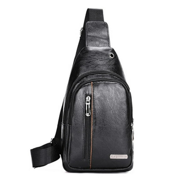 Nkmbld Crossbody Bags for Women, Fashion Sling Bag for Men Shoulder Soft Leather Chest Bags with Earphone Hole for Hiking Camping Outdoor Trip, Black