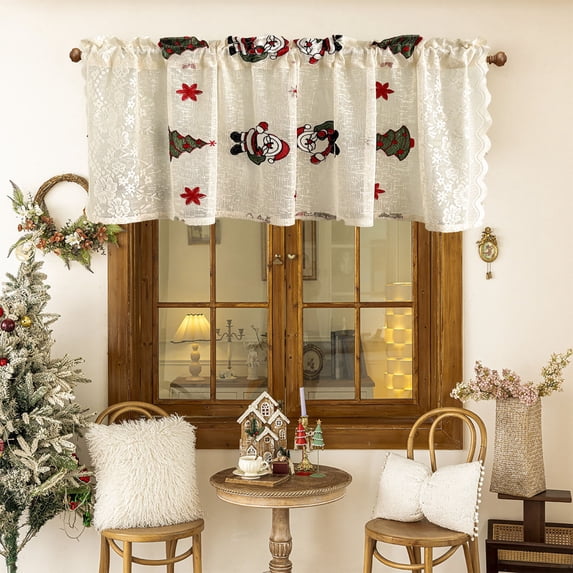 Nkmbld Curtain Valances for Kitchen Windows, Christmas Shading Short Curtain, Farmhouse Country Rustic Kitchen Valances for Bedroom Living Room Bathroom
