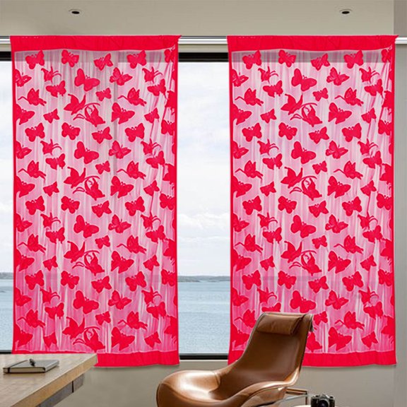 Nkmbld Curtains Set of 2 for Bedroom, Scalewing Thread Curtain Partition Door Curtain, Living Room and Bedroom Drapes, Red