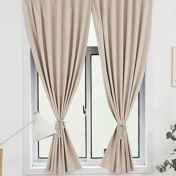 Nkmbld Curtains for Living Room, Full Darkling Curtains Punch-Free Oversized Sunshade Curtains, Thermal Insulated Window Treatment, Beige