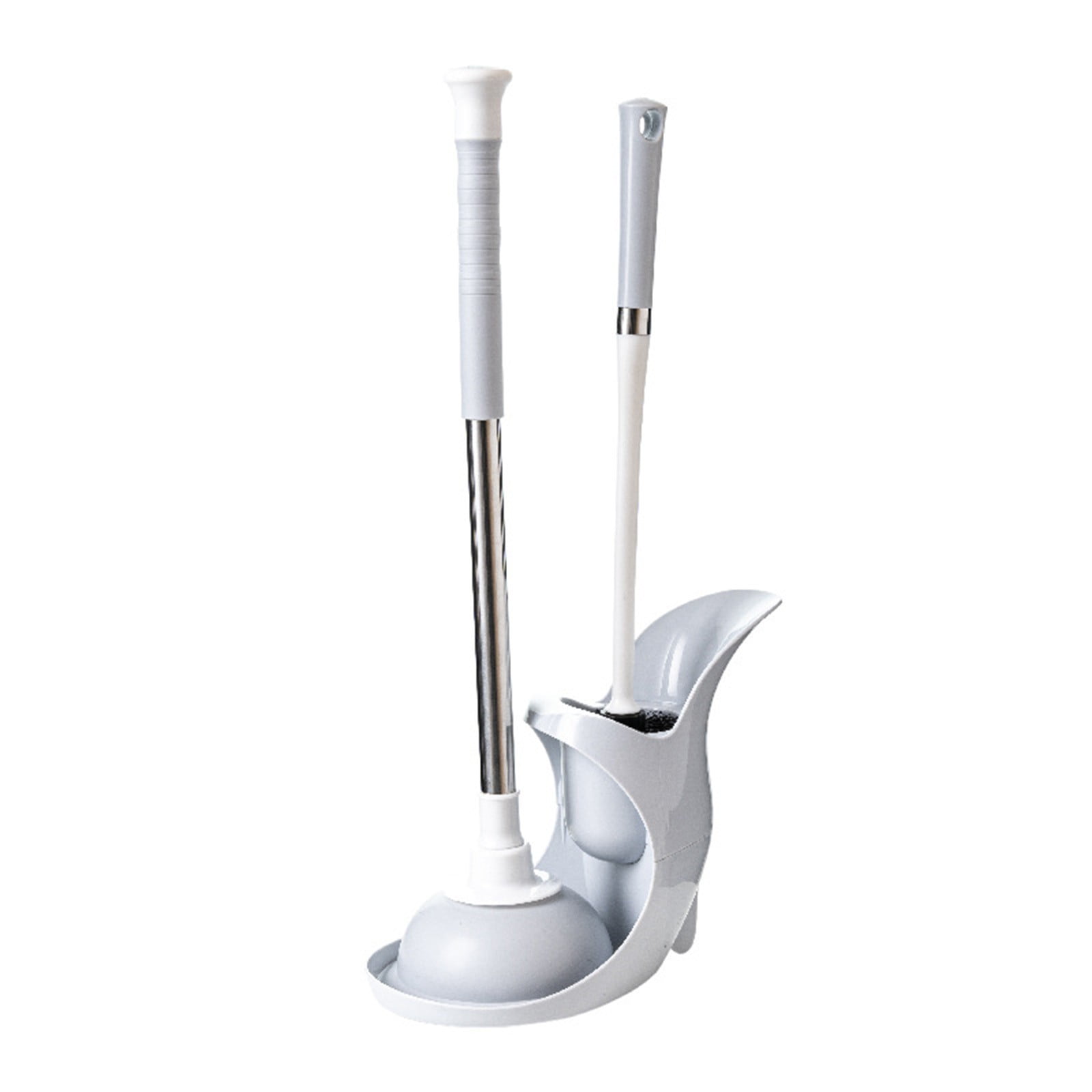 Nkmbld Deluxe Toilet Brush with Toilet Plunger Modern Compact Toilet Cleaning Brush Long Flexible Bristles Strong Cleaning Power Suitable for Bathroom Cleaning, White