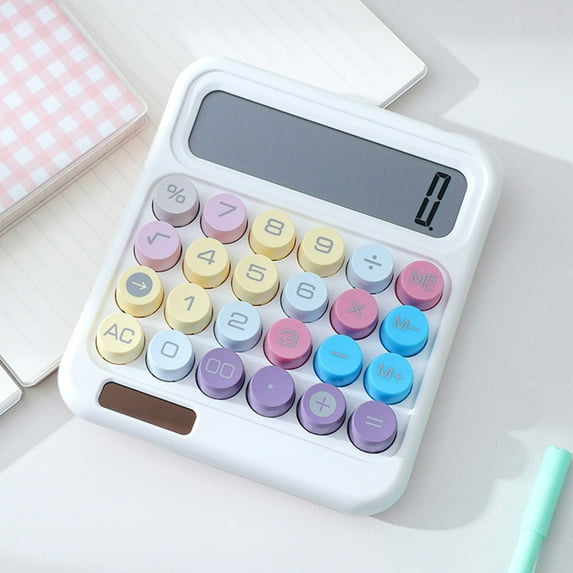 Nkmbld Desk Calculator Solar Scientific Calculator Large Screen 12 Digit Display, Gradient Color Basic Standard Calculators with Big Buttons, White