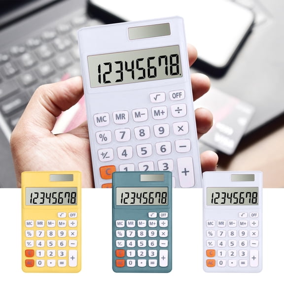 Nkmbld Desk Calculator with Extra Large LCD Display, Portable Mini Calculator 8-Digit Home Office Basic Calculator with Solar Charging, White