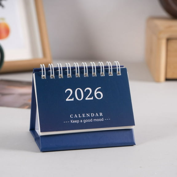 Nkmbld Desk Calendar 2026 Portable Mini Flip Desktop Calendar, Academic Monthly Planner for Home, Traval, Office, Holiday, Vacation, Blue