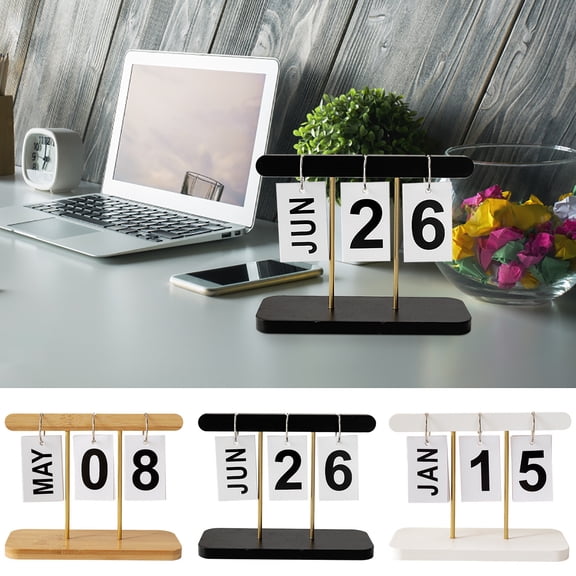 Nkmbld Desk Calendar Wooden Perpetual Calendar for Desk, Wood Month Date Display for Office and Home, Rustic Farmhouse Office Decor, Desk Accessories, White