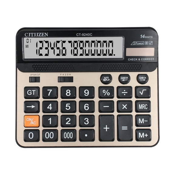 Nkmbld Desktop Calculator with Large LCD Display, 14 Digit Solar Calculator for Financial and Office Use with Calculator Buttons, Black