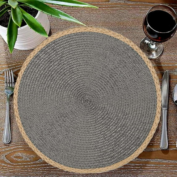 Nkmbld Dining Table Placemats Round Woven Placemats Heat Resistant Washable Table Mats for Kitchen Dining Party Natural Table Decor, Easy to Clean