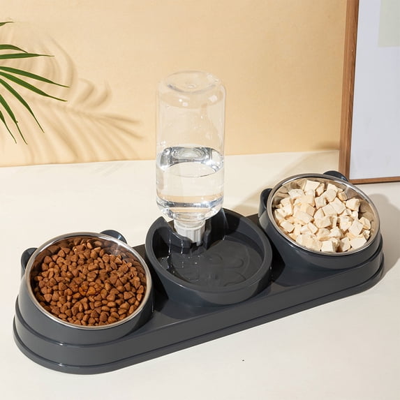 Nkmbld Dog Bowls, 2 in1 Pets Food and Water Bowl Set with Automatic Waterer Bottle, Large Capacity Feeder Bowls with Non-Slip Quiet Bottom, Easy to Clean