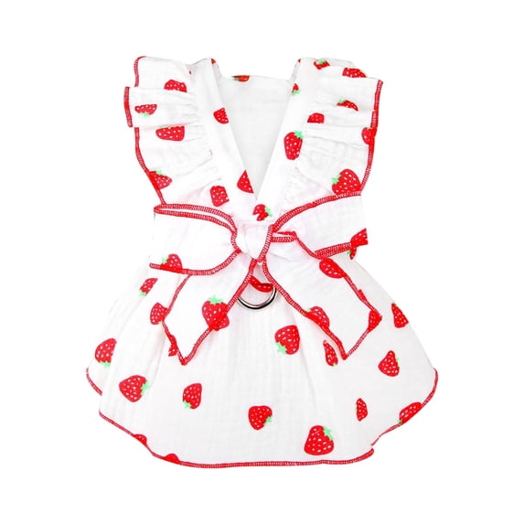 Nkmbld Dog Dresses Pet Strawberries Princess Dress Summer Sleeveless Puppy Clothes with Leash Ring Breathable Vest for Small Medium Dogs Cats