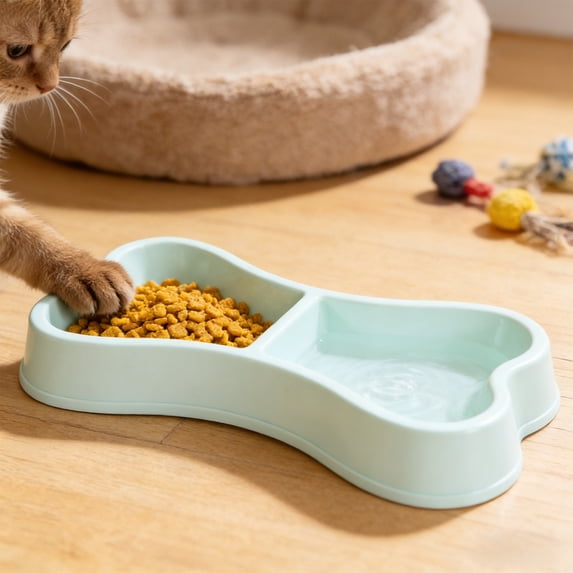Nkmbld Dog Food and Water Bowl Set, Double-Use Bones Shaped Pet Bowl with Non Slip Quiet Bottom, Stackable Feeding Bowls for Small Medium Dogs Cats