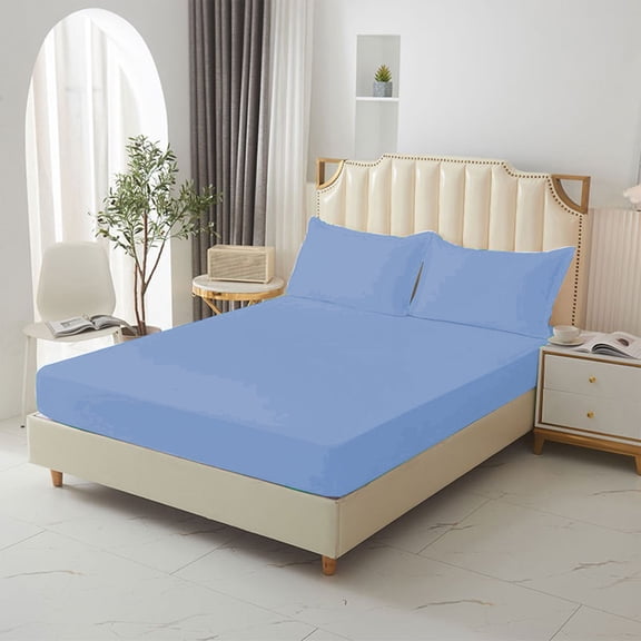 Nkmbld Double Bed Fitted Sheet Piece Non-Slip Fixed Bed Cover All-Inclusive Mattress Protection Bed Cover Soft Fiber Suitable for Sleeping Naked, Queen, Blue
