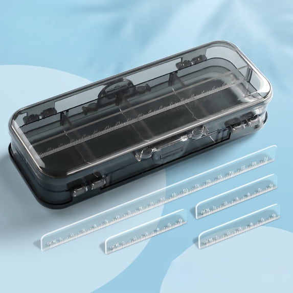 Nkmbld Double Layer Pencil Box, Large Capacity Hard Pencil Case, Clear Crayon Box Marker Pen Organizer, Plastic Storage Container with Snap Lid, Black