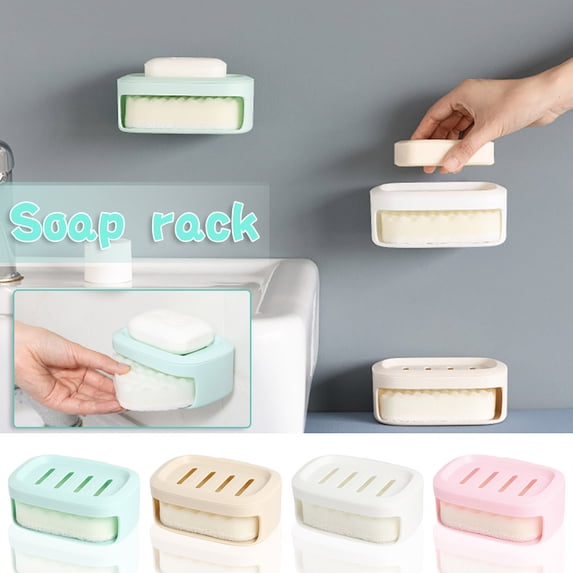 Nkmbld Draining Soap Dishes with Lid, Large Size Soap Box Drainable Soap Holders Double Layer Soap Rack for Kitchen, Bathroom, Laundry, Beige