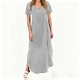 thumbnail image 1 of Nkmbld Dresses for Women Casual Solid Color Summer Spring V-Neck Short Sleeve Women's Casual T-Shirt Dress, 1 of 6