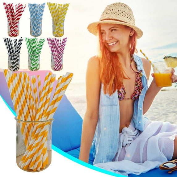 Nkmbld Straws 100pc Paper Disposable Straws Stylish Drinking Straws for Every Occasion & Party Decoration, Yellow