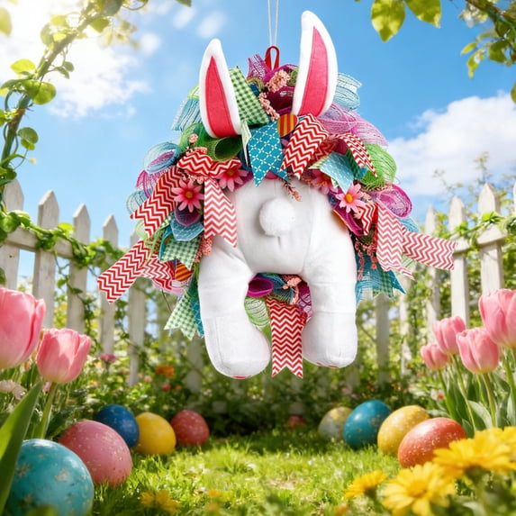 Nkmbld Easter Bunny Wreath for Front Door, Easter Bunny Pendant Garland Decorative for Front Door Indoor Outdoor Party Home Wall Window Festival Decoration