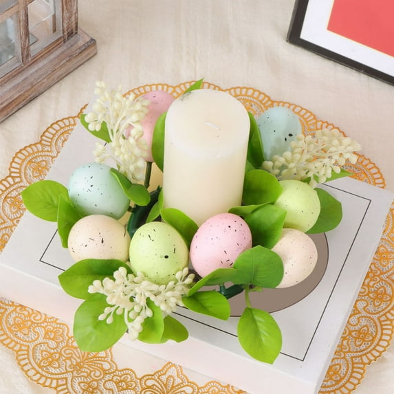 Nkmbld Easter Decorations, Easter Wreath Decor, Farmhouse Easter Wreath Colorful Egg Wreath for Holiday Wall Window Porches Table Decorations