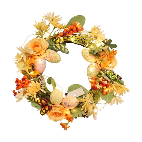 Nkmbld Easter Decorations, Easter Wreath with Light, Easter Wreath Door Pendant for Front Door Indoor Outdoor Party Home Wall Window Festival Decoration