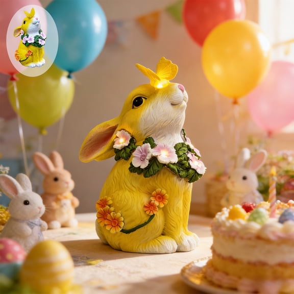 Nkmbld Easter Decorations Solar Powered Rabbits Lamp Sculpture Ornament Garden and Lawns Decoration for Tabletop Centerpiece Mantle Decorations, Yellow