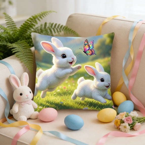 Nkmbld Easter Decorations Throw Pillow Covers Rabbits Short Lint Material Easter Ambiance Decoration Living Room Bedroom Sofa Pillowcase