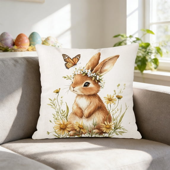 Nkmbld Easter Decorative Pillows Covers for Couch Easter Rabbits Patterns Throw Pillow Cases Decorative Cushion Covers for Sofa Couch Home Easter Decor